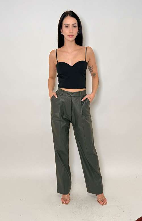 LEATHER LOOK PANTS | KHAKI