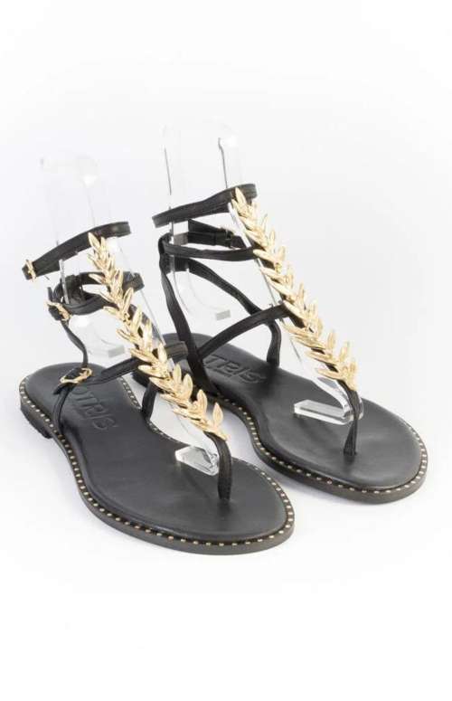 LEATHER SANDALS GOLD LEAVES | BLACK