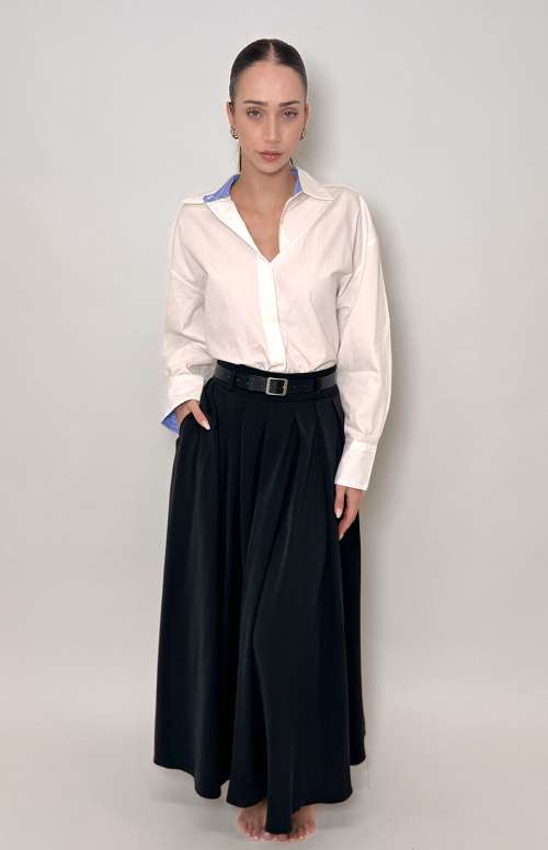 PLEATED MAXI SKIRT WITH BELT | BLACK