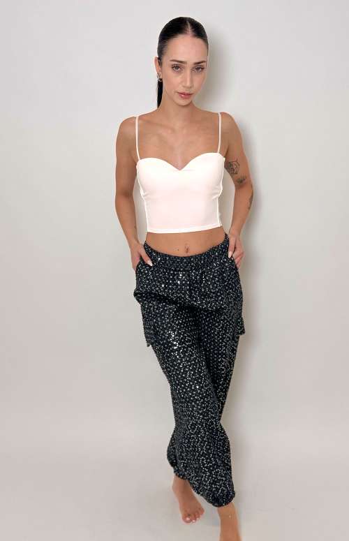 SEQUIN CARGO PANTS | GREY