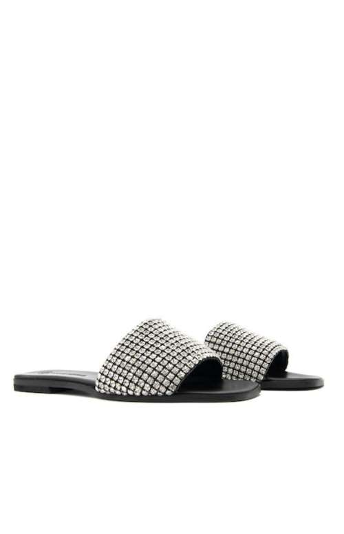 LEATHER SANDALS WITH RHINESTONES | BLACK