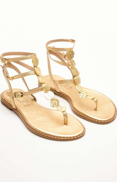 LEATHER SANDALS SOPHIA COINS | GOLD