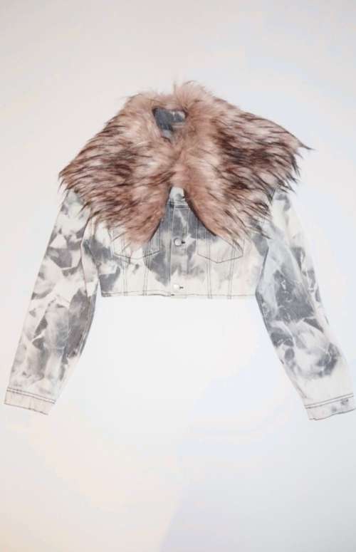 DENIM LIKE JACKET WITH FUR