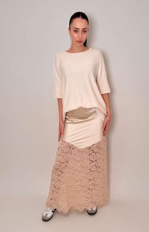 SILK & LACE SKIRT | NUDE