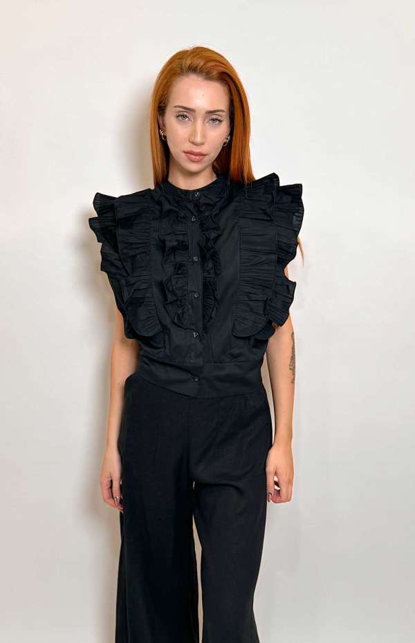 RUFFLED SHIRT | BLACK