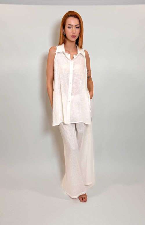 SLEEVELESS LINEN SHIRT | WHITE