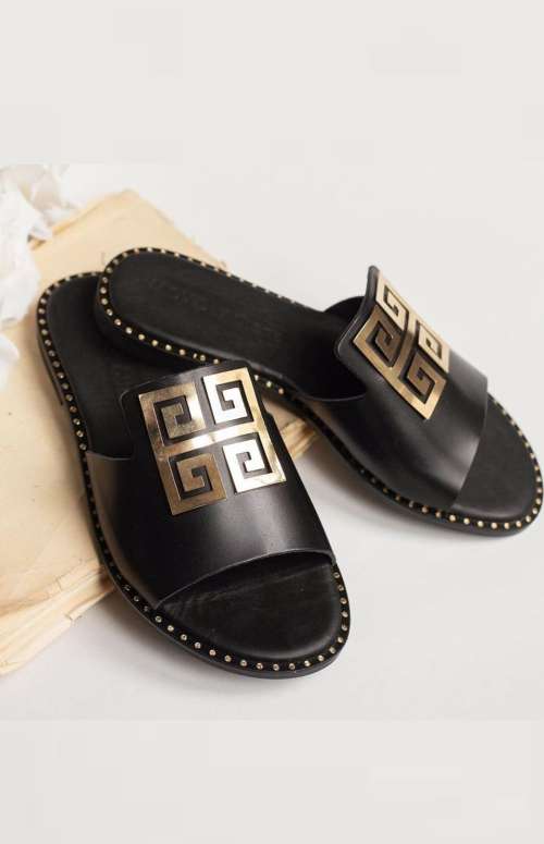 LEATHER SANDALS WITH MEANDROS