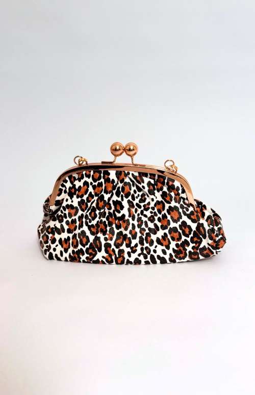 MINI KISS LOCK CLUTCH | WHITE/BROWN