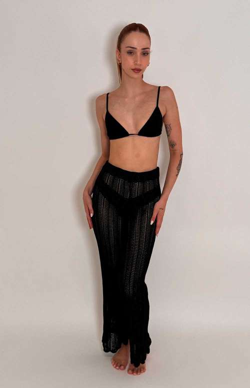 KNITTED METALLIC PANTS | BLACK