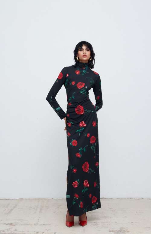 GLORIA DRESS | BLACK/RED PEONIES