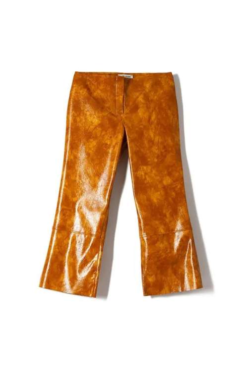 FAUX LEATHER CROPPED PANTS METALIC