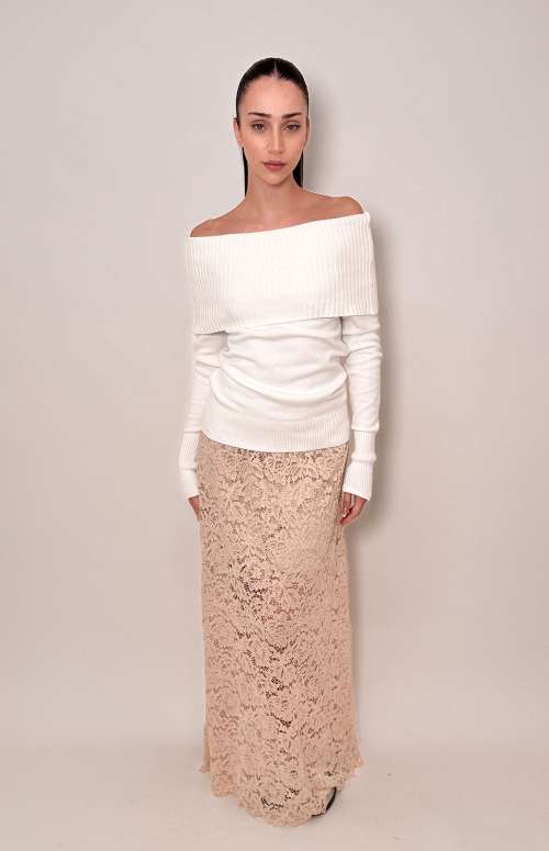 LACE SKIRT WITH LINING | BEIGE