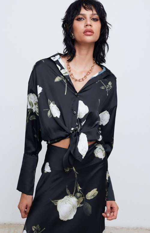 VIVIAN SHIRT | BLACK/WHITE PEONIES