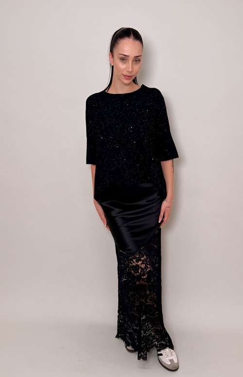 SILK & LACE SKIRT | BLACK