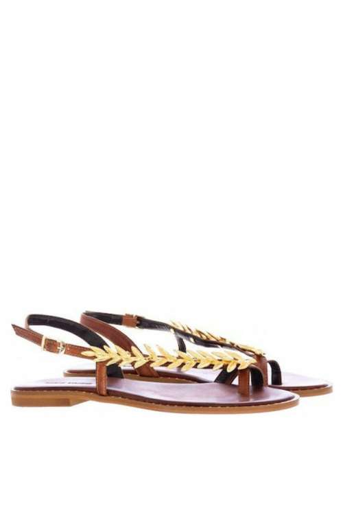 LEATHER SANDALS GOLD LEAVES | BROWN