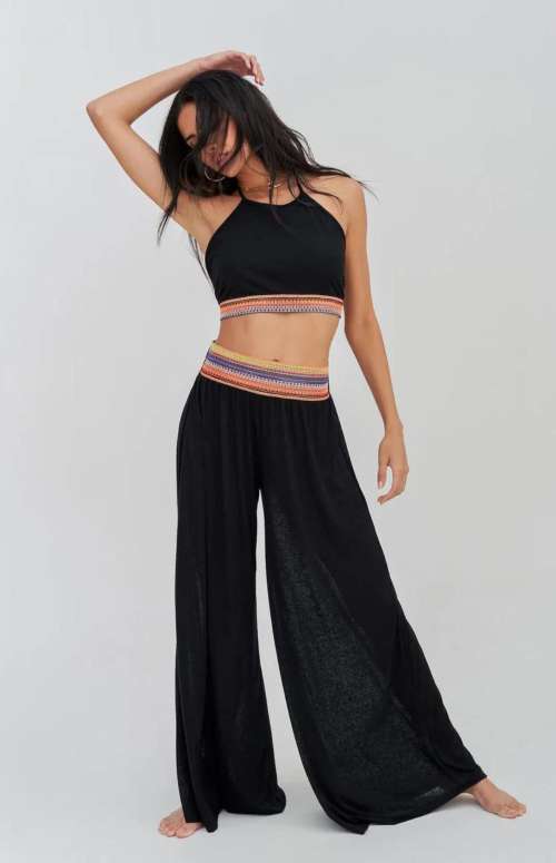 HALTER TOP & WIDE LEG PANT SET | BLACK