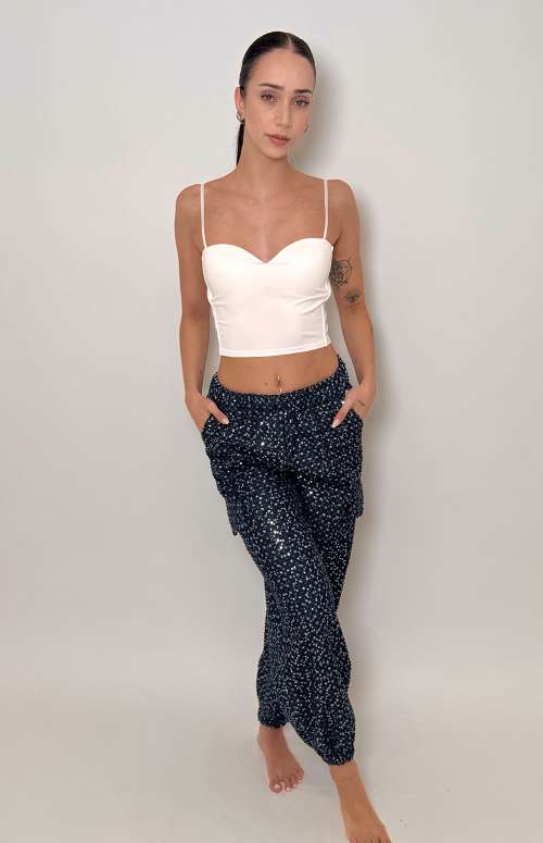 SEQUIN CARGO PANTS | BLUE