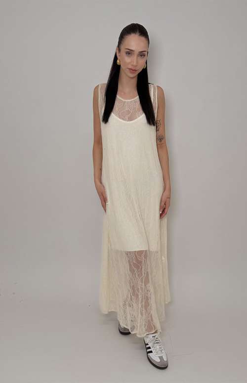 LACE DRESS WITH LINING | OFF WHITE