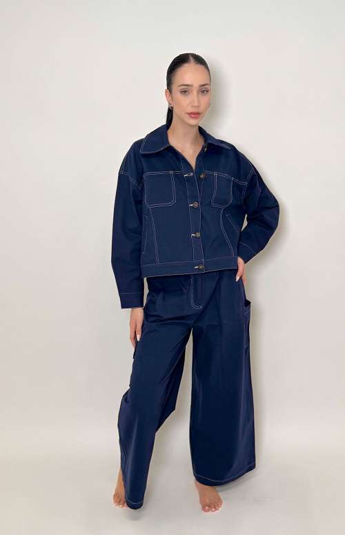 CONTRAST STITCH CARGO PANTS | BLUE