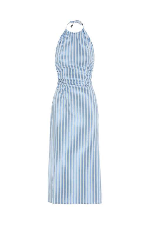 PURE LINEN OPEN BACK STRIPED DRESS