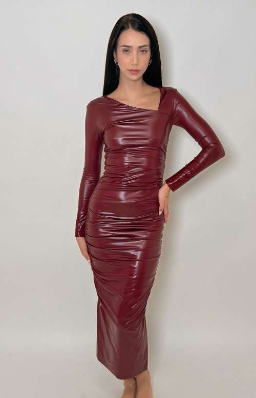 LEATHER LOOK MAXI DRESS | BURGUNDY