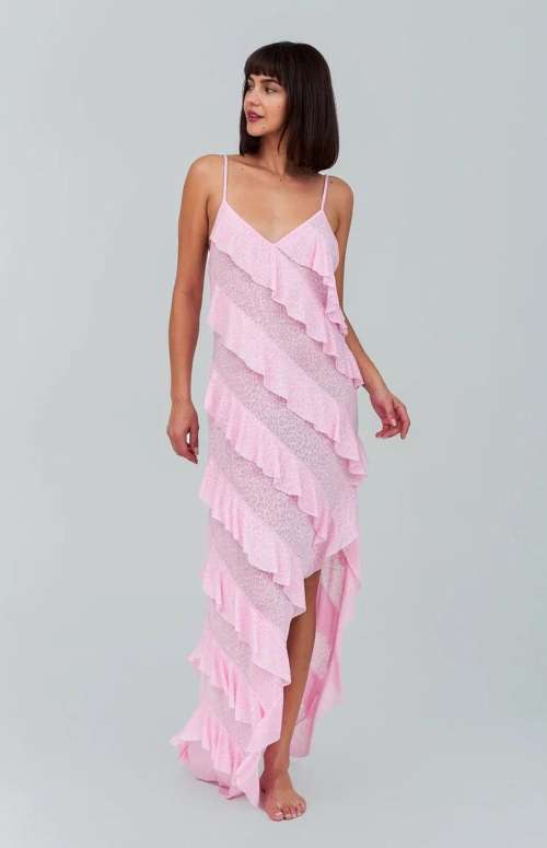 MERMAID ASYMMETRIC RUFFLE DRESS | PINK