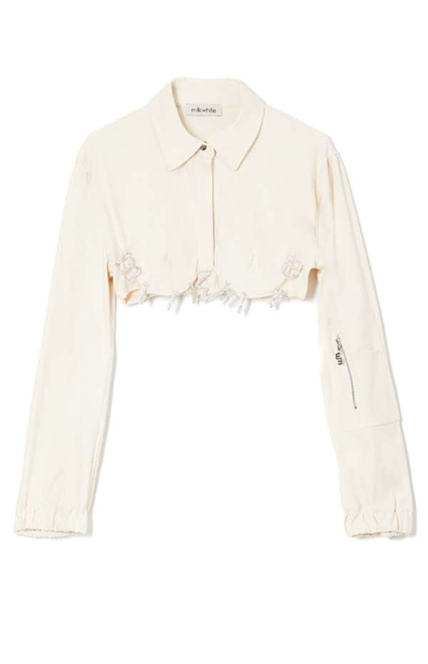 BOMBER CROPPED JACKET WITH MILKWHITE CRYSTAL LETTERS