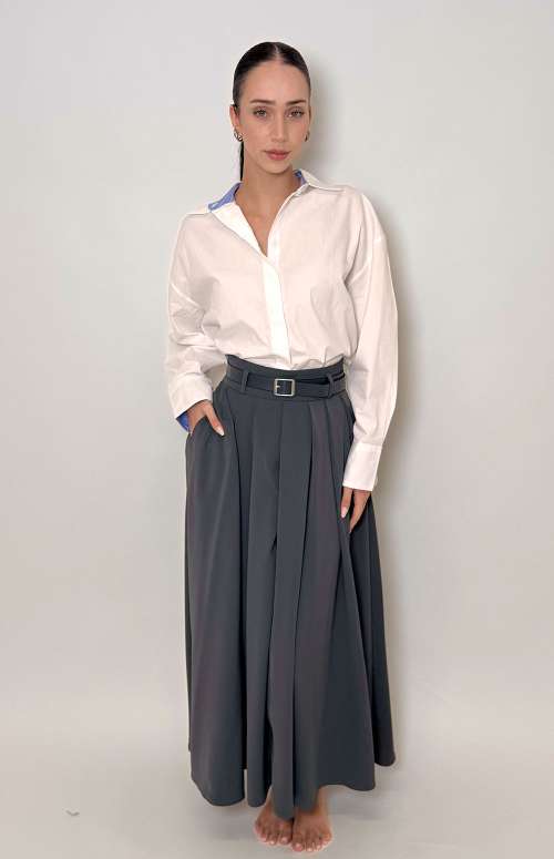 PLEATED MAXI SKIRT WITH BELT | GREY