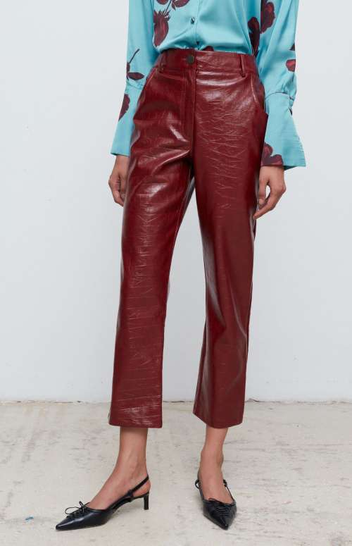 KENDRA CROCO PANTS | BURGUNDY