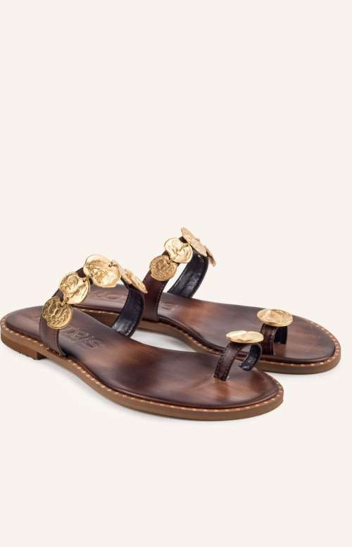 LEATHER SANDALS COINS | BROWN