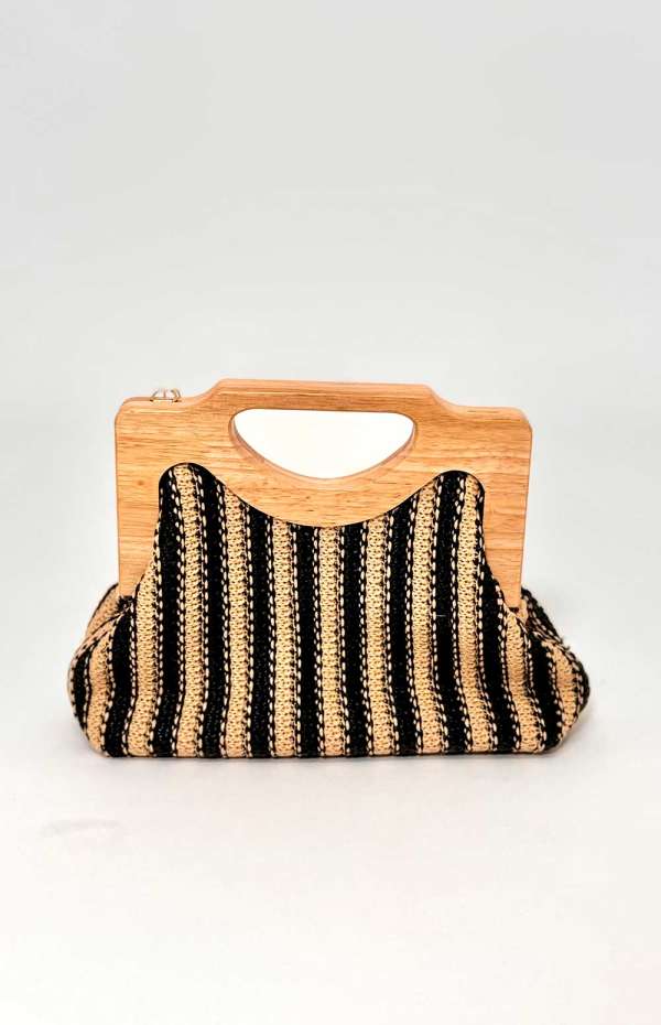 STRIPED RAFFIA CLUTCH BAGS | BLACK