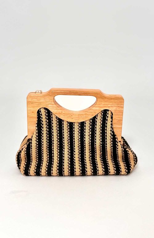 STRIPED RAFFIA CLUTCH BAGS | BLACK