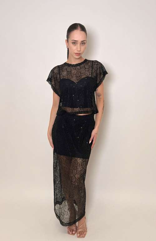 LACE SEQUIN SKIRT