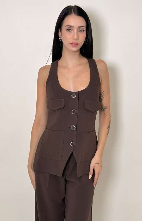 VEST WITH POCKETS | BROWN