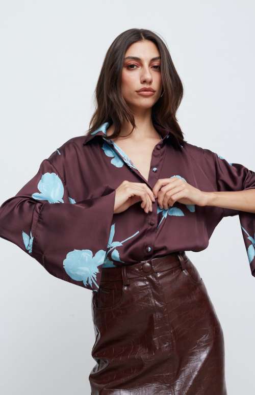 VIVIAN SHIRT | BROWN/CIEL PEONIES