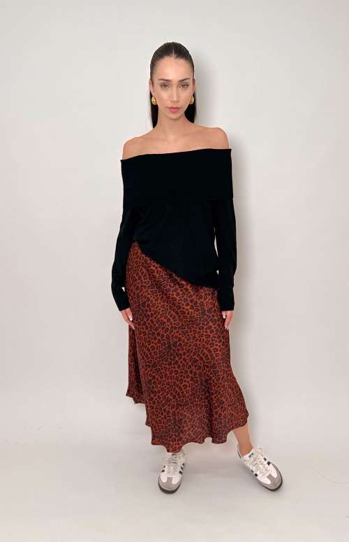 MIDI LEOPARD SILK TOUCH SKIRT | RED