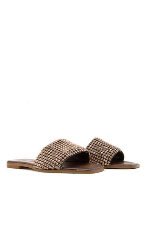 LEATHER SANDALS WITH RHINESTONES | BROWN