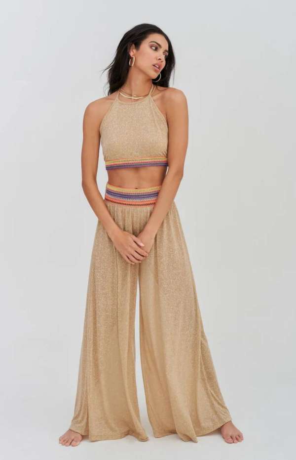 HALTER TOP & WIDE LEG PANT SET | NUDE