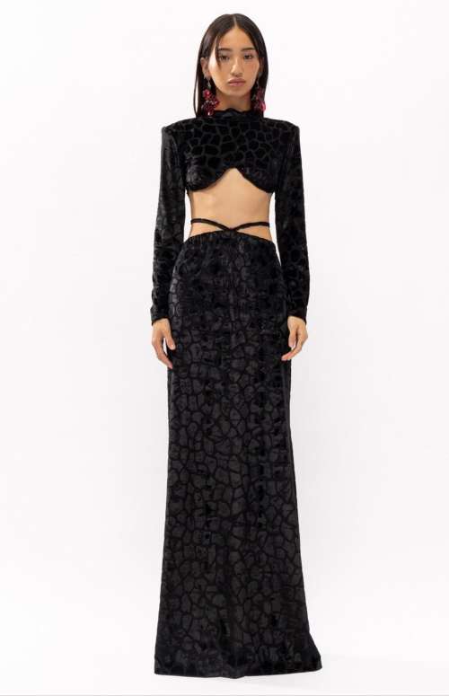 RIRI BLACK VELVET MAXI SKIRT