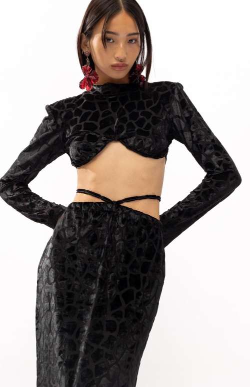 RIRI BLACK VELVET CROP BUSTIER