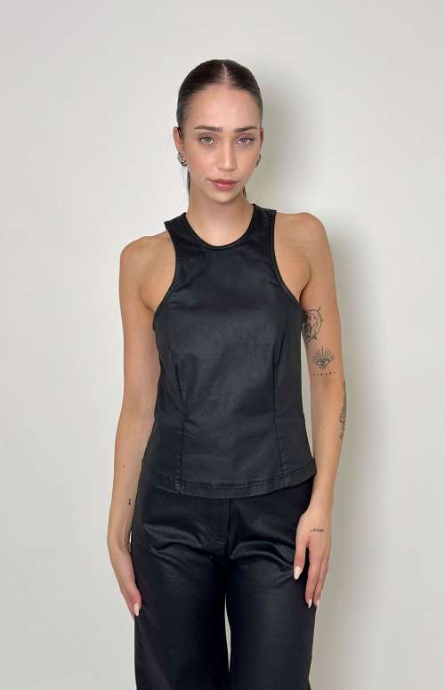 WAXED DENIM TOP | BLACK