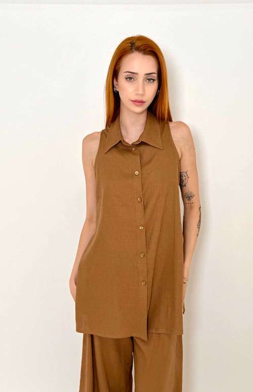 SLEEVELESS LINEN SHIRT