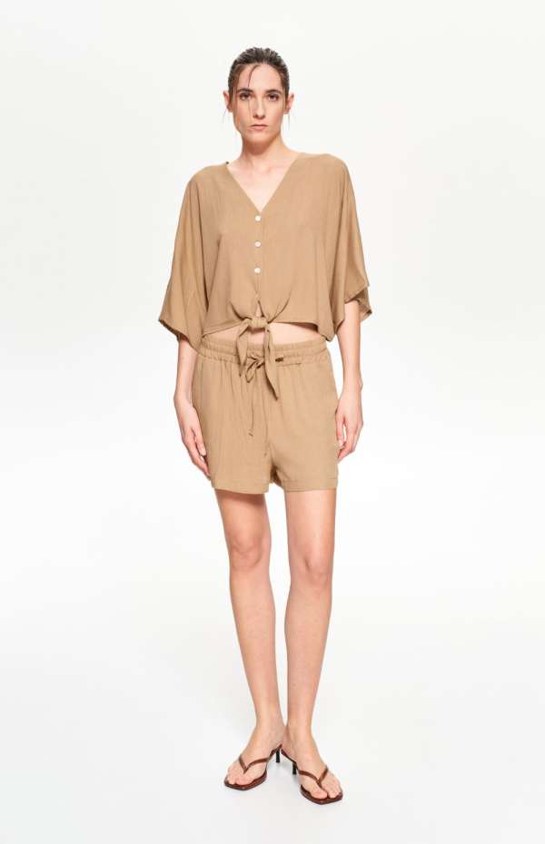 CO-ORD BLOUSE & SHORT | CAMEL