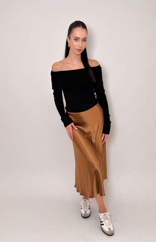 MIDI SILK TOUCH SKIRT | BROWN