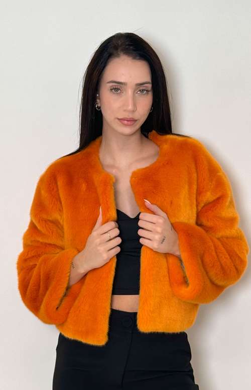 FAUX FUR CROPPED JACKET | ORANGE