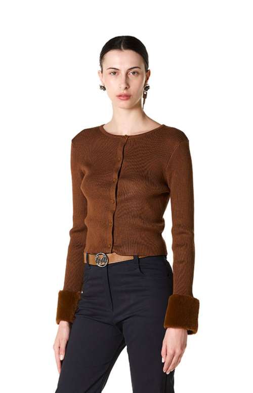 CARDIGAN WITH FAUX FUR | BROWN