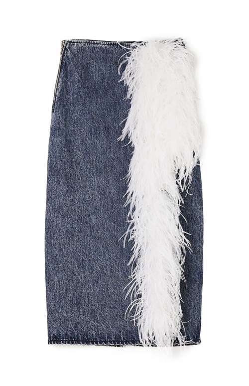 MIDI DENIM SKIRT WITH FEATHERS