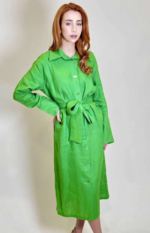 LONG LINEN SHIRT DRESS