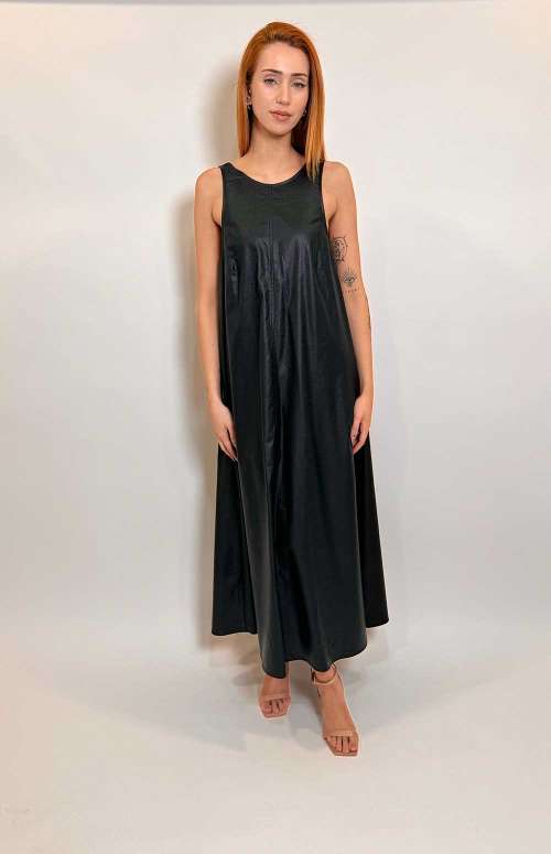 WAXED LINEN DRESS | BLACK