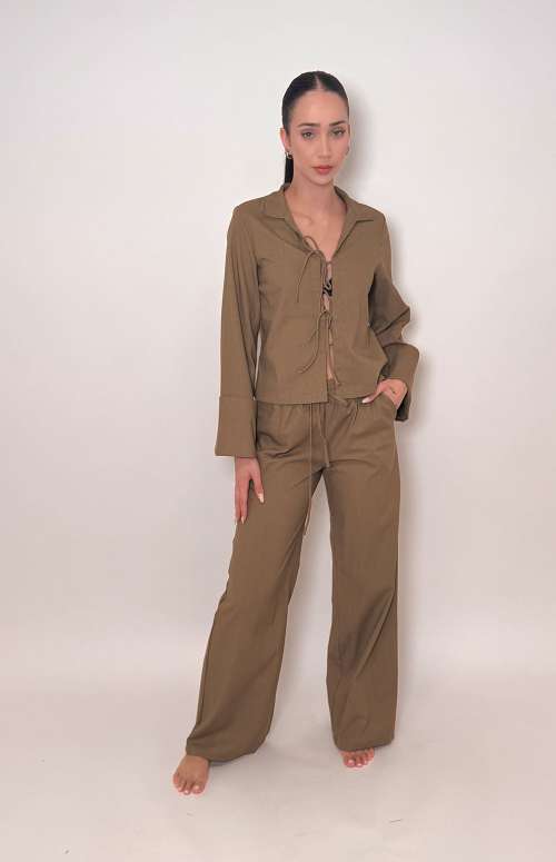 CO-ORD TIE FRONT TOP AND PANTS | CAMEL